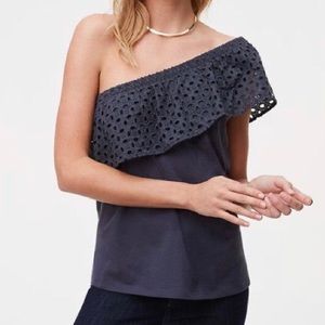 LOFT Gray One Shoulder Eyelet Tank